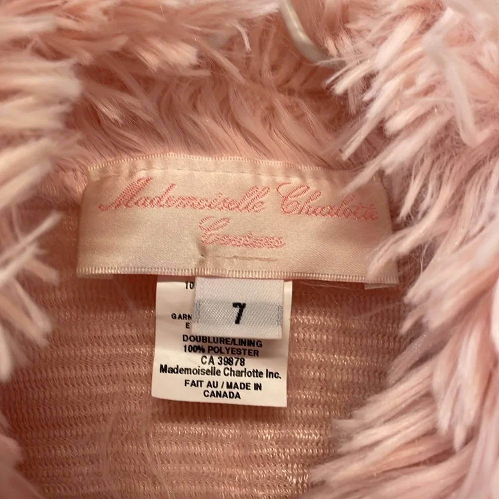 Mademoiselle Charlotte‎ Pink Faux Fur Cropped Jacket Girls Sz 7